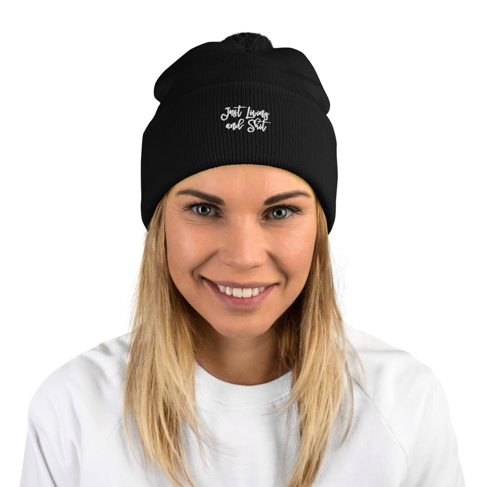 JLS Pom-Pom Beanie w/white stitch