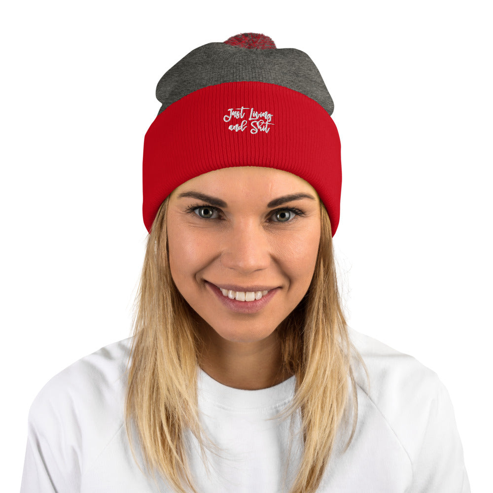 JLS Pom-Pom Beanie w/white stitch