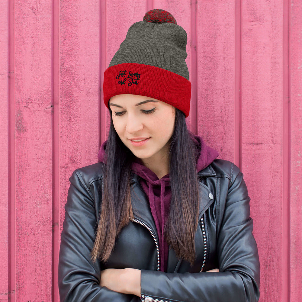 JLS Pom-Pom Beanie w/black stitch