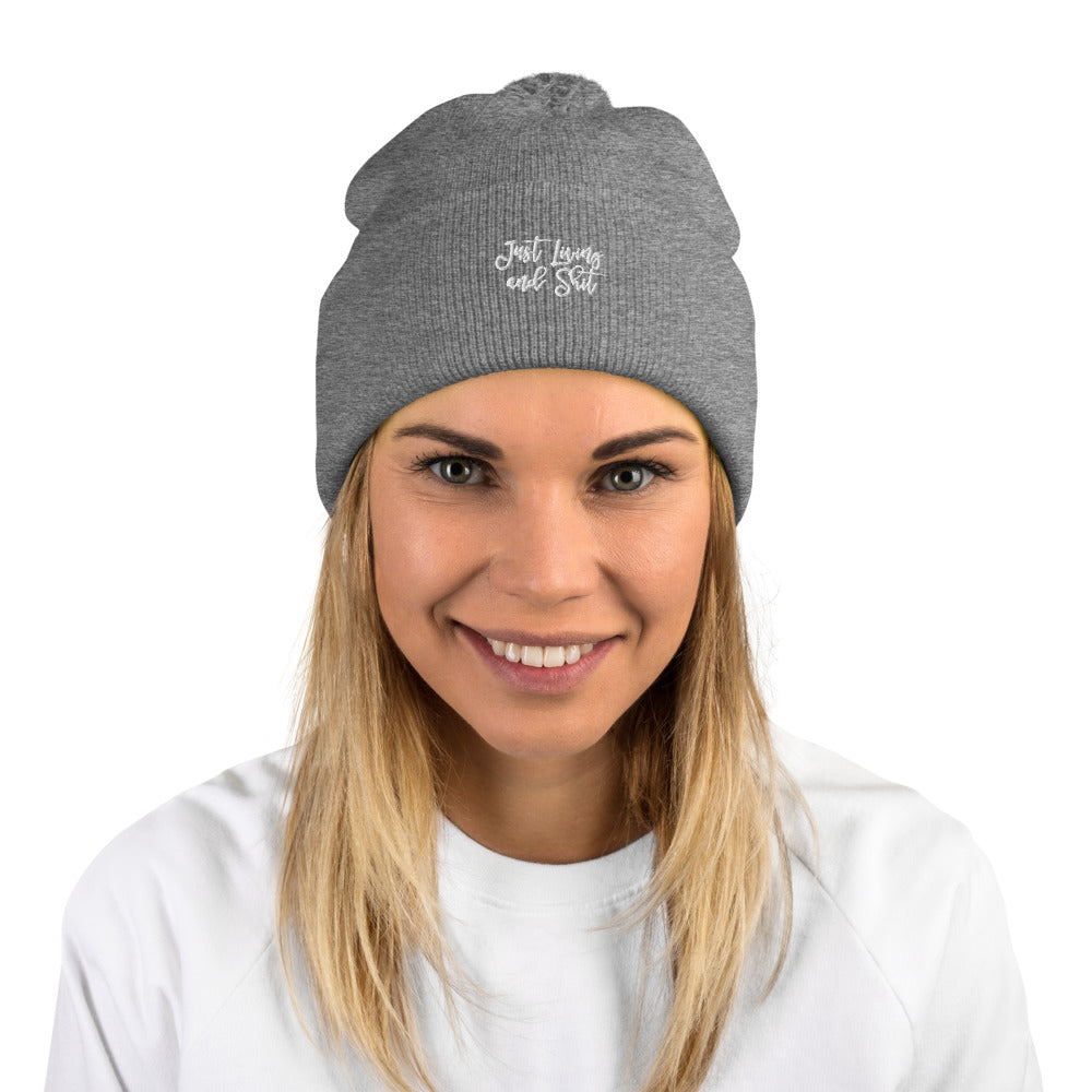 JLS Pom-Pom Beanie w/white stitch