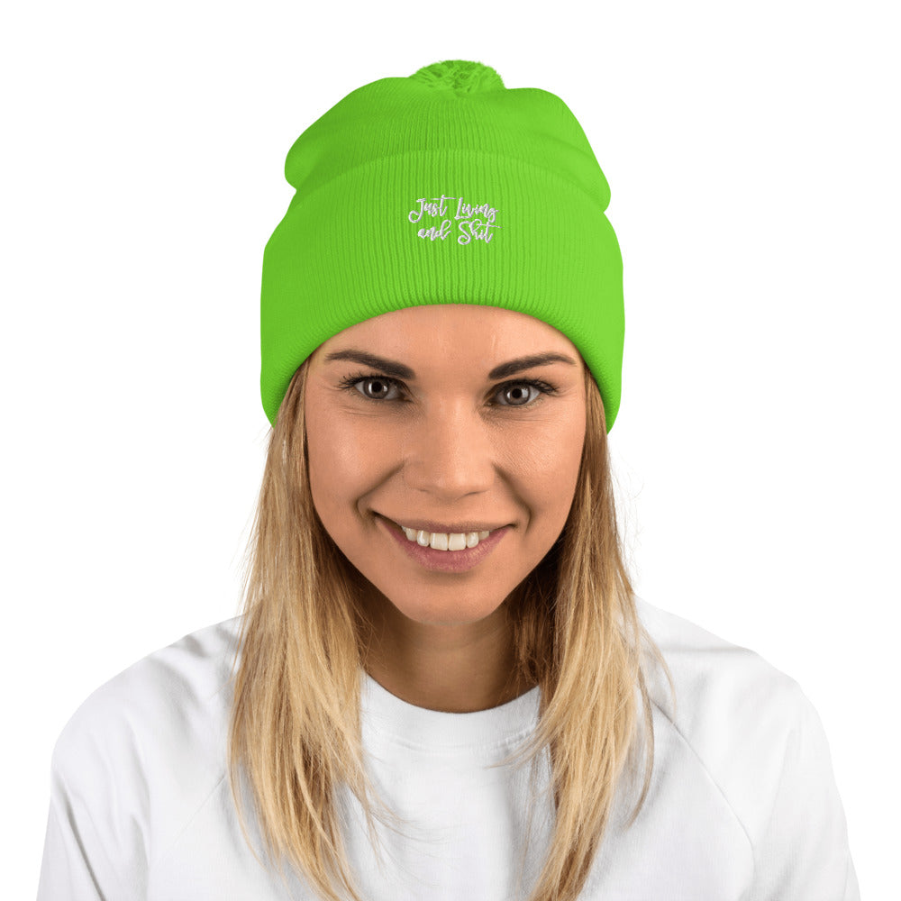 JLS Pom-Pom Beanie w/white stitch