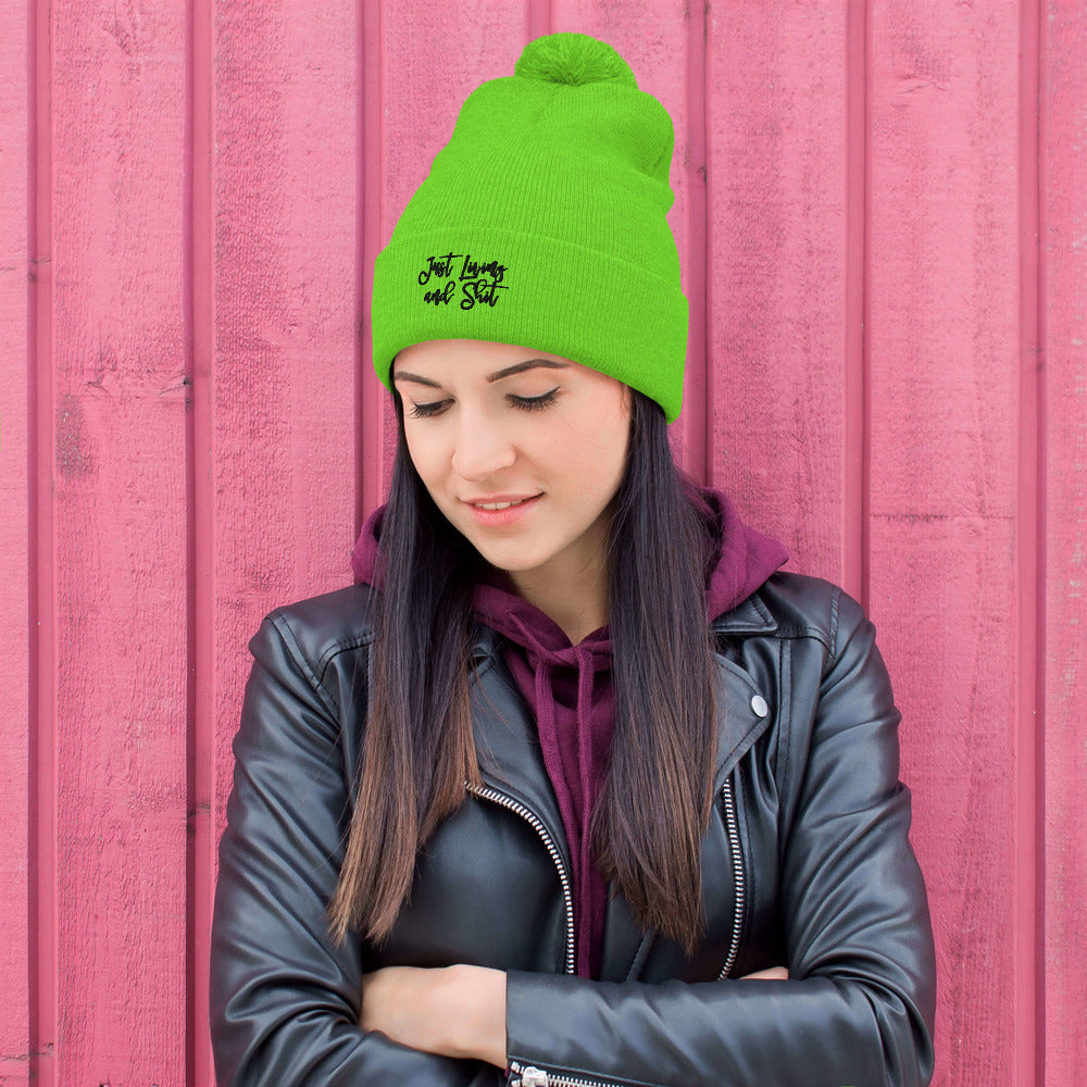 JLS Pom-Pom Beanie w/black stitch