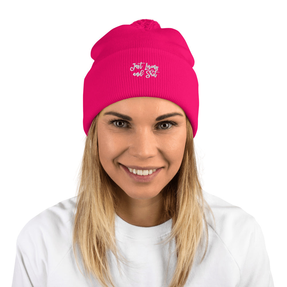 JLS Pom-Pom Beanie w/white stitch