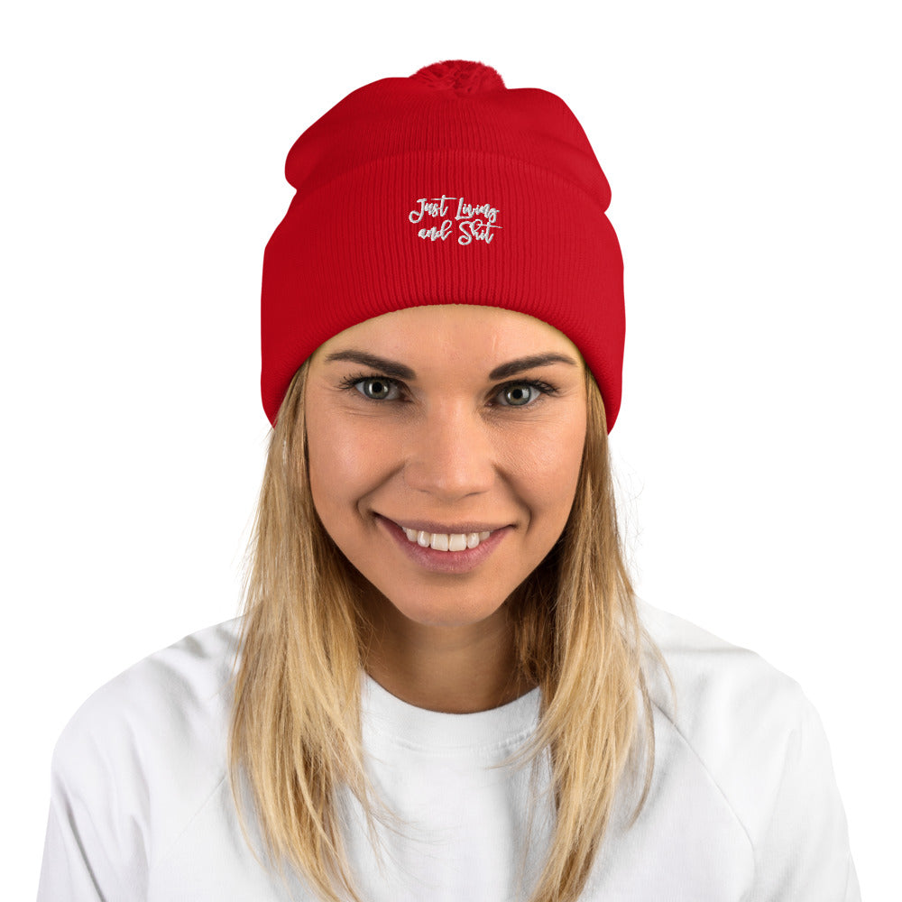 JLS Pom-Pom Beanie w/white stitch