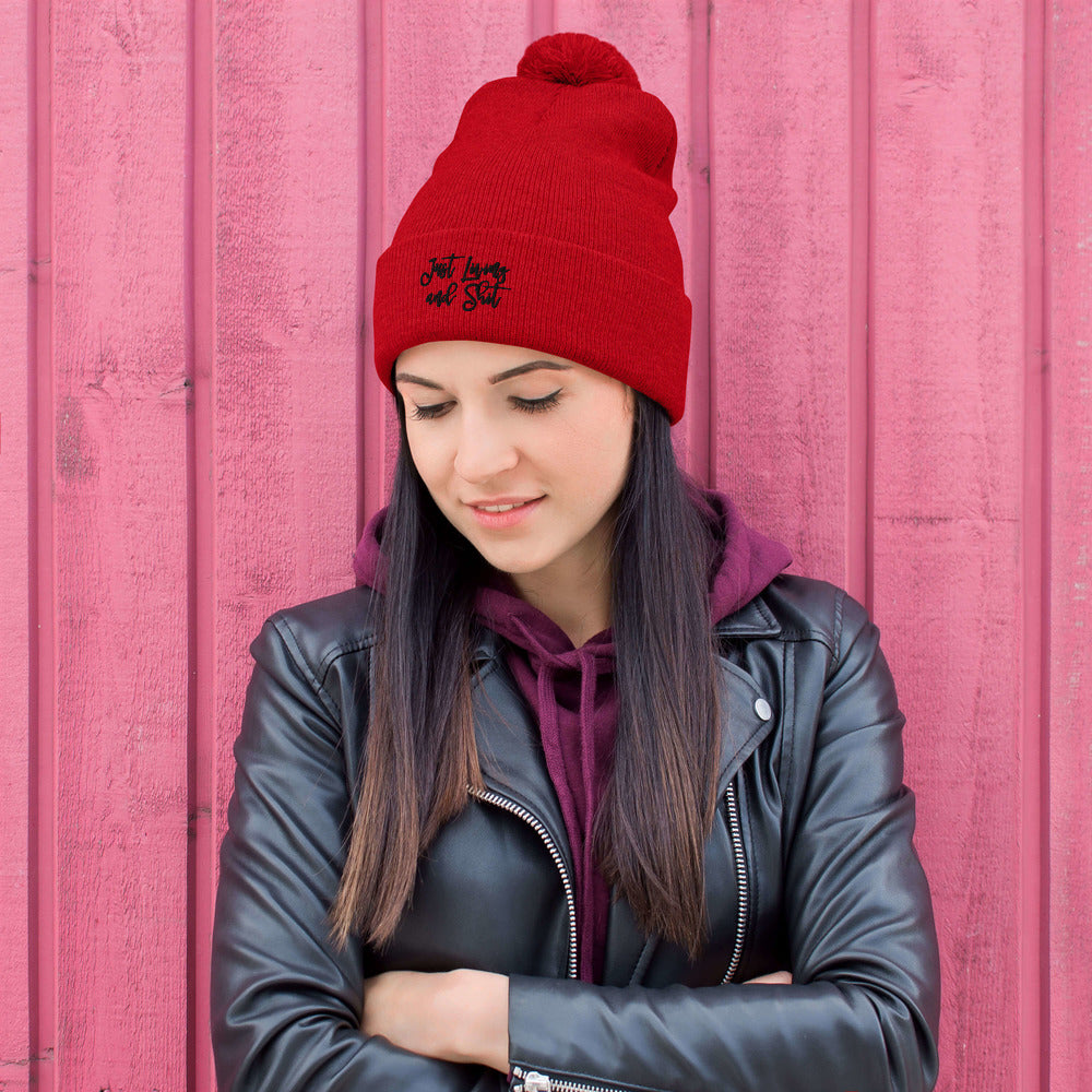 JLS Pom-Pom Beanie w/black stitch