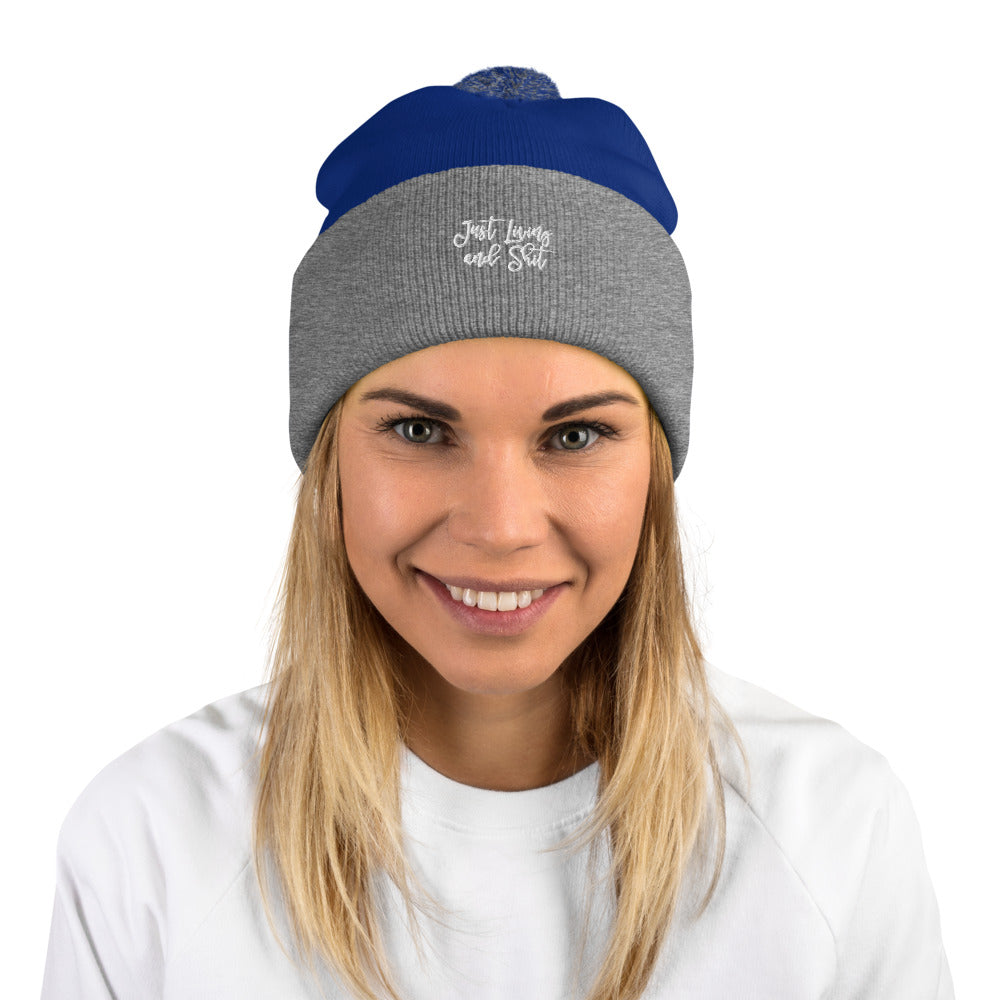 JLS Pom-Pom Beanie w/white stitch