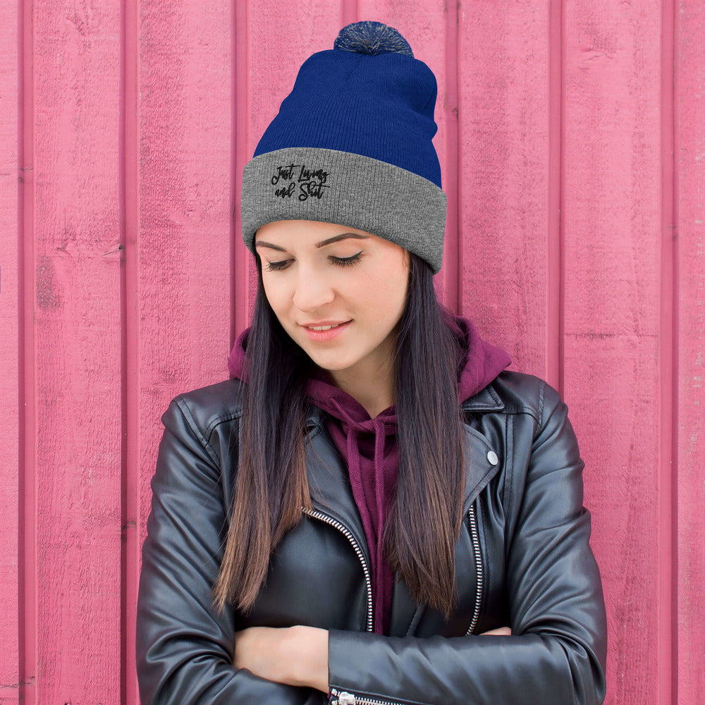 JLS Pom-Pom Beanie w/black stitch